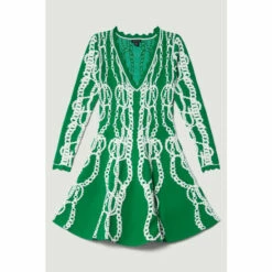 Best deal ❤️ KarenMillen Chain Jacquard Knit Long Sleeve Mini Skater 👗 Dress For Female 😉 -Karen Millen Sales unnamed file 5530