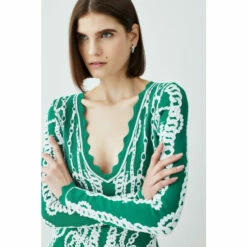 Best deal ❤️ KarenMillen Chain Jacquard Knit Long Sleeve Mini Skater 👗 Dress For Female 😉 -Karen Millen Sales unnamed file 5531