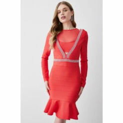 Best Sale 💯 KarenMillen Bandage Cut Out Detail Flippy Hem Mini 👗 Dress For Female ⌛