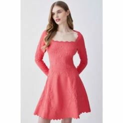 Best reviews of 🤩 KarenMillen Square Neck Textured Knit Long Sleeve Mini Skater 👗 Dress For Female 🛒