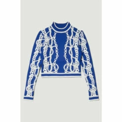Best deal ⌛ KarenMillen Chain Jacquard Knit Long Sleeve Top For Female 🔥 -Karen Millen Sales unnamed file 5547