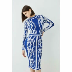 Best deal ⌛ KarenMillen Chain Jacquard Knit Long Sleeve Top For Female 🔥 -Karen Millen Sales unnamed file 5548