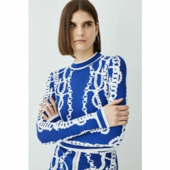 Best deal ⌛ KarenMillen Chain Jacquard Knit Long Sleeve Top For Female 🔥 -Karen Millen Sales unnamed file 5549