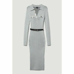 Best Sale 🛒 KarenMillen Buttoned Collar Pocket Front Midi 👗 Dress For Female 👍 -Karen Millen Sales unnamed file 5563