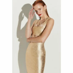 Discount 🤩 KarenMillen Metallic Bandage Maxi 👗 Dress For Female 🌟 -Karen Millen Sales unnamed file 5568