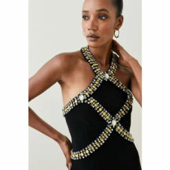 Budget 🤩 KarenMillen Embellished Halter Figure Form Midi 👗 Dress For Female 🎁 -Karen Millen Sales unnamed file 5575