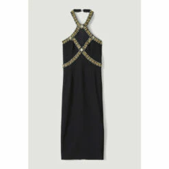 Budget 🤩 KarenMillen Embellished Halter Figure Form Midi 👗 Dress For Female 🎁 -Karen Millen Sales unnamed file 5577