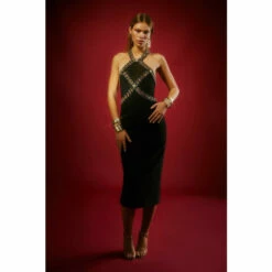 Budget 🤩 KarenMillen Embellished Halter Figure Form Midi 👗 Dress For Female 🎁 -Karen Millen Sales unnamed file 5579
