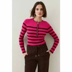 Cheapest ❤️ KarenMillen Long Sleeve Nautical Zip Front Knit Top For Female 👍 -Karen Millen Sales unnamed file 5602