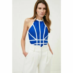 Cheap 🔔 KarenMillen Bandage Knit Contrast Halter Top For Female 🎉