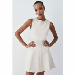 Discount ⌛ KarenMillen Ponte & Faux Leather A Line Flippy Mini 👗 Dress For Female 🌟 -Karen Millen Sales unnamed file 5624