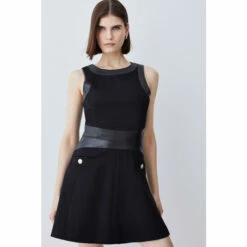 Discount ⌛ KarenMillen Ponte & Faux Leather A Line Flippy Mini 👗 Dress For Female 🌟 -Karen Millen Sales unnamed file 5625