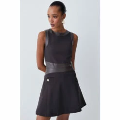 Discount ⌛ KarenMillen Ponte & Faux Leather A Line Flippy Mini 👗 Dress For Female 🌟 -Karen Millen Sales unnamed file 5626