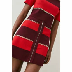 Discount ๐งจ KarenMillen Mono Stripe Chain Detail Knit ๐ Skirt For Female ๐