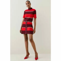 Discount 🧨 KarenMillen Mono Stripe Chain Detail Knit 👗 Skirt For Female 😍 -Karen Millen Sales unnamed file 5631