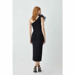 Coupon 🛒 KarenMillen Tall One Shoulder Organza Flower Detail Knit Midi 👗 Dress For Female 😍 -Karen Millen Sales unnamed file 5648