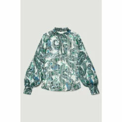 New 🎁 KarenMillen Paisley Shirred Detail Woven Blouse For Female 🛒 -Karen Millen Sales unnamed file 5655