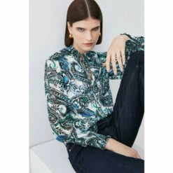 New 🎁 KarenMillen Paisley Shirred Detail Woven Blouse For Female 🛒 -Karen Millen Sales unnamed file 5656