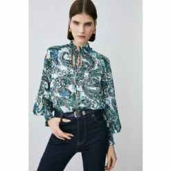 New 🎁 KarenMillen Paisley Shirred Detail Woven Blouse For Female 🛒 -Karen Millen Sales unnamed file 5658