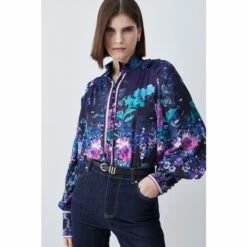 Budget ✨ KarenMillen Boarder Floral Print Satin Blouse For Female 👍 -Karen Millen Sales unnamed file 5672