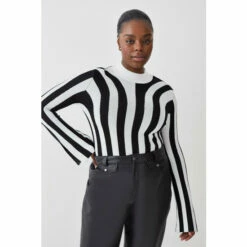Promo 🔥 KarenMillen Plus Size Striped Knitted Long Sleeve Top For Female 👍 -Karen Millen Sales unnamed file 5678