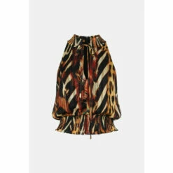 Brand new 🎉 KarenMillen Animal Shirred Halter Woven Blouse For Female ⭐ -Karen Millen Sales unnamed file 5688