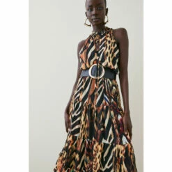 Brand new ⌛ KarenMillen Animal Shirred Halter Woven Maxi 👗 Dress For Female 😍 -Karen Millen Sales unnamed file 5708