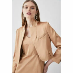 Best reviews of 🛒 KarenMillen Italian Structured Satin Notch Neck Tailored Jacket For Female 👍