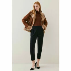 Flash Sale 👍 KarenMillen Slim Fit Crop Darted Waist Tailored Trouser For Female 😀