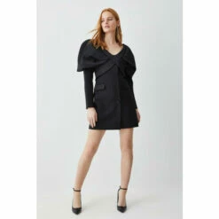 Best reviews of 🌟 KarenMillen Italian Wool Satin Statement Shoulder Tailored Mini 👗 Dress For Female ✔️