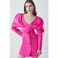Best reviews of 🌟 KarenMillen Italian Wool Satin Statement Shoulder Tailored Mini 👗 Dress For Female ✔️ -Karen Millen Sales unnamed file 5772