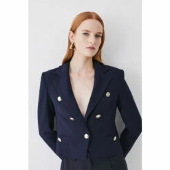 Buy 🎉 KarenMillen Compact Stretch Nautical Cropped Tailored Jacket For Female 😉