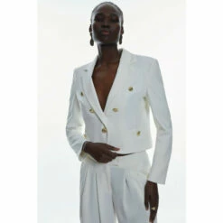 Buy 🎉 KarenMillen Compact Stretch Nautical Cropped Tailored Jacket For Female 😉 -Karen Millen Sales unnamed file 5779