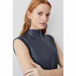 Coupon ✨ KarenMillen Leather Belted High Neck Midi 👗 Dress For Female 🧨 -Karen Millen Sales unnamed file 579