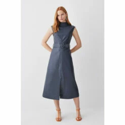 Coupon ✨ KarenMillen Leather Belted High Neck Midi 👗 Dress For Female 🧨 -Karen Millen Sales unnamed file 580