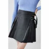 Best deal ✨ KarenMillen Leather Pleated Buckle Kilt 👗 Skirt For Female 😀