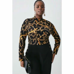 Cheapest 🔥 KarenMillen Plus Size Long Sleeve Jersey Printed Funnel Neck Top For Female 😉 -Karen Millen Sales unnamed file 5835