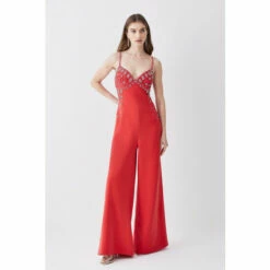 Budget ⌛ KarenMillen Embellished Lace Mix Strappy Woven Jumpsuit For Female 👍 -Karen Millen Sales unnamed file 5841
