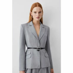 Coupon ๐งจ KarenMillen Strong Shoulder Tailored Belted Single Breasted Jacket For Female ๐