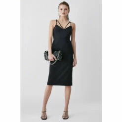 Cheap ๐คฉ KarenMillen Italian Structured Satin Pencil Midi ๐ Dress For Female ๐