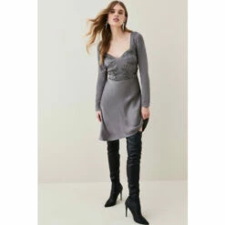Brand new 🎁 KarenMillen Satin Embellished Long Sleeve Mini 👗 Dress For Female 😍
