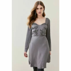 Brand new 🎁 KarenMillen Satin Embellished Long Sleeve Mini 👗 Dress For Female 😍 -Karen Millen Sales unnamed file 5890