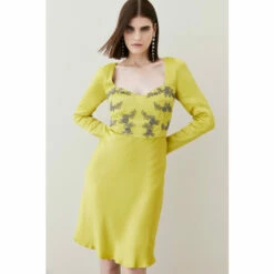 Brand new 🎁 KarenMillen Satin Embellished Long Sleeve Mini 👗 Dress For Female 😍 -Karen Millen Sales unnamed file 5892