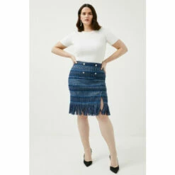 Buy 🧨 KarenMillen Plus Size Signature Italian Fringed Tweed 👗 Skirt For Female 🧨 -Karen Millen Sales unnamed file 5897