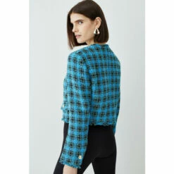 Discount ⭐ KarenMillen Italian Check Boucle Tailored Collarless Jacket For Female ✨ -Karen Millen Sales unnamed file 5900