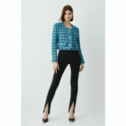 Discount ⭐ KarenMillen Italian Check Boucle Tailored Collarless Jacket For Female ✨ -Karen Millen Sales unnamed file 5902