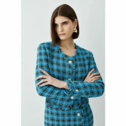 Discount ⭐ KarenMillen Italian Check Boucle Tailored Collarless Jacket For Female ✨ -Karen Millen Sales unnamed file 5903