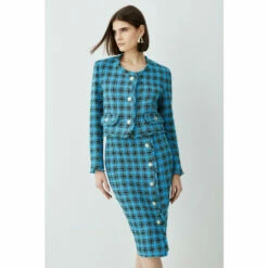 Discount ⭐ KarenMillen Italian Check Boucle Tailored Collarless Jacket For Female ✨ -Karen Millen Sales unnamed file 5904