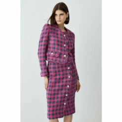 Discount ⭐ KarenMillen Italian Check Boucle Tailored Collarless Jacket For Female ✨ -Karen Millen Sales unnamed file 5905