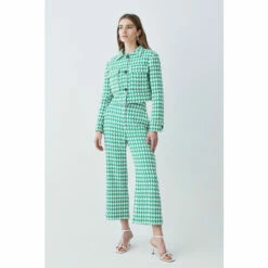 Best Sale ⌛ KarenMillen Check Tweed High Waist Cropped Wide Leg Trousers For Female 👍 -Karen Millen Sales unnamed file 5954